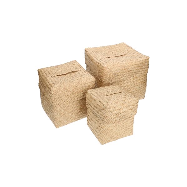 Basket with lid, seagrass, medium