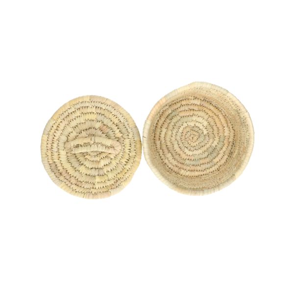 Basket with lid, round, wild sugarcane and raffia, small