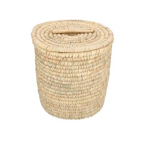 Basket with lid, round, wild sugarcane and raffia, large