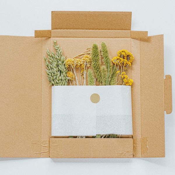 Droogbloemen, brievenbuspakket, geel