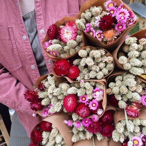 Droogbloemen, brievenbuspakket, roze