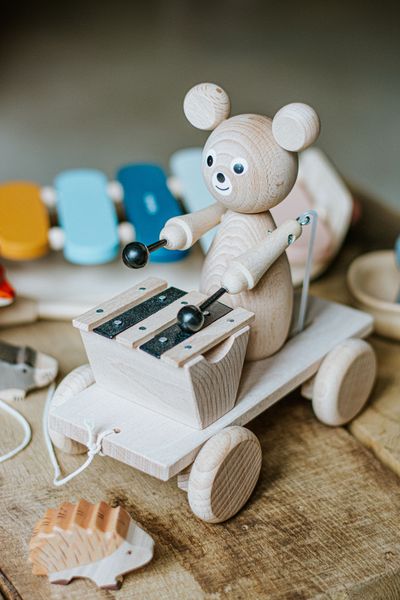 Trekfiguur muis met xylofoon, beukenhout, 2+