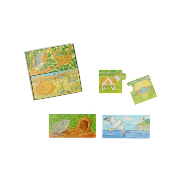 Mini-puzzels 'Wie woont waar?', hout, 2+ 