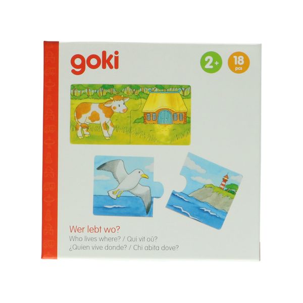Mini-puzzels 'Wie woont waar?', hout, 2+ 