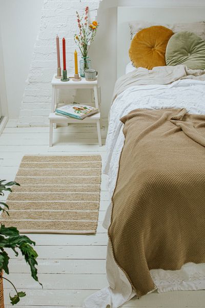 Läufer, recycelte Baumwolle, beige gestreift, klein