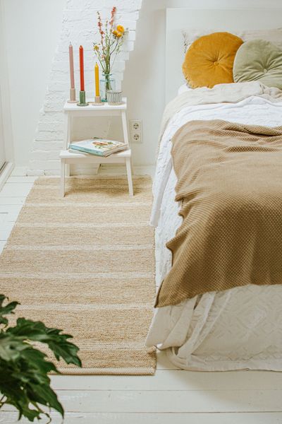 Läufer, recycelte Baumwolle, beige gestreift, lang