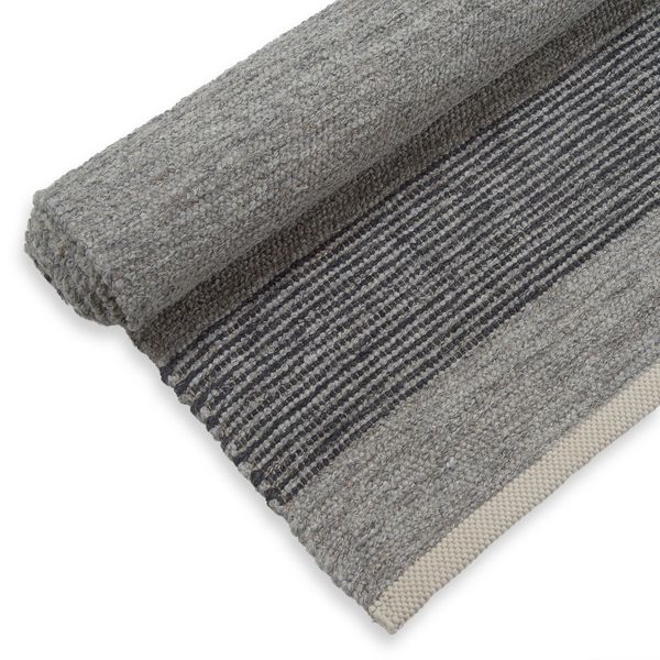 Tapis, coton recyclé, à rayures grises, chiné, 170 x 230 cm