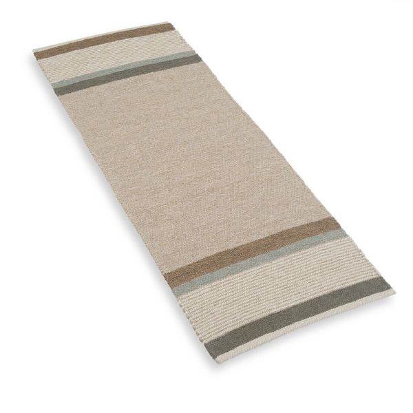 Image of Vloerkleed, gerecycled katoen, beige streep multicolor, lang