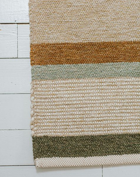 Rug, recycled cotton, beige with multi-coloured stripes, long