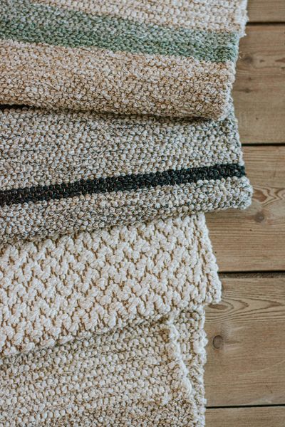 Rug, recycled cotton, beige with multi-coloured stripes, long