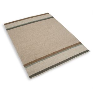 Vloerkleed, gerecycled katoen, beige streep multicolor, groot