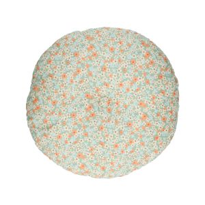 Velvet cushion, cotton, green floral design, round