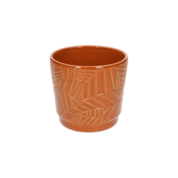 Pot de fleur, céramique,terracotta à relief de feuilles de palmier, Ø 14 cm