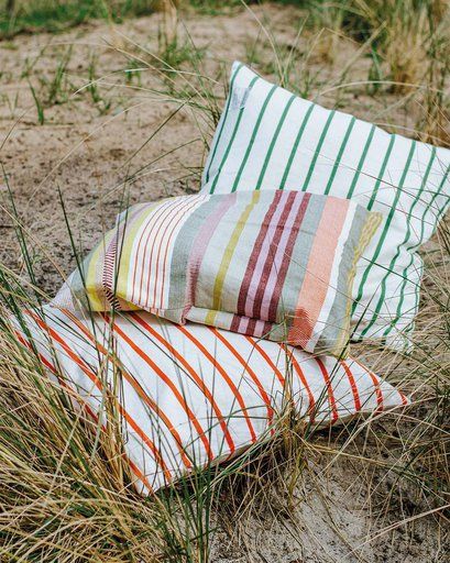 Housse de coussin en toile, coton bio, à rayures vertes, 60 x 60 cm