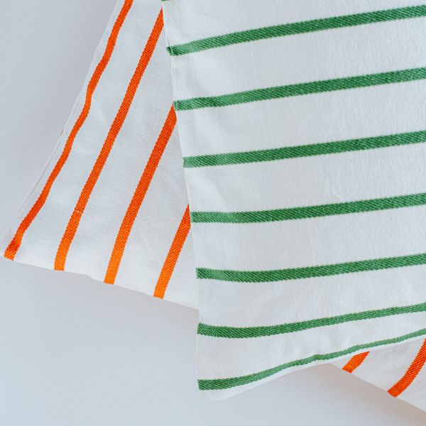 Housse de coussin en toile, coton bio, à rayures vertes, 60 x 60 cm