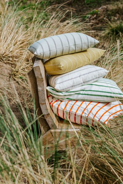 Cushion, organic cotton, stripes, yellow, 45 x 45 cm