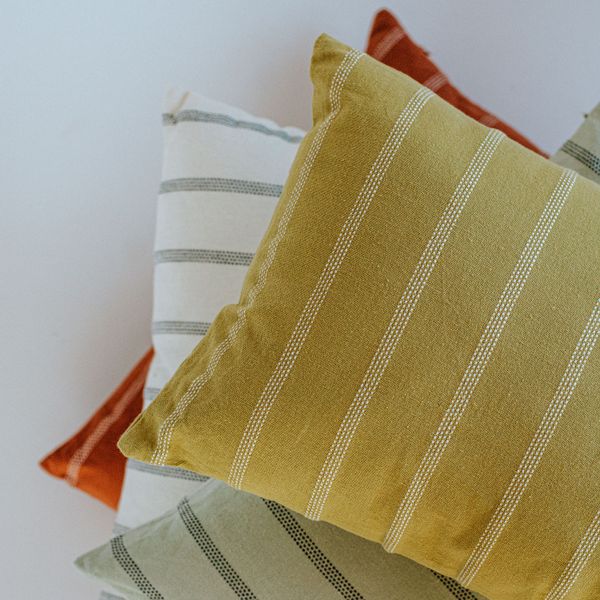 Cushion, organic cotton, stripes, yellow, 45 x 45 cm