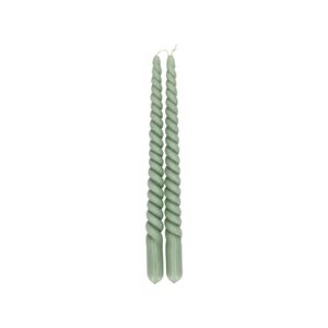 Dinner candle twisted, green, 29 cm, set of 2