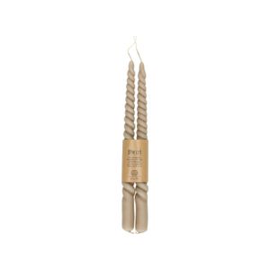 Bougie de table, torsadée, taupe, lot de 2, 29 cm