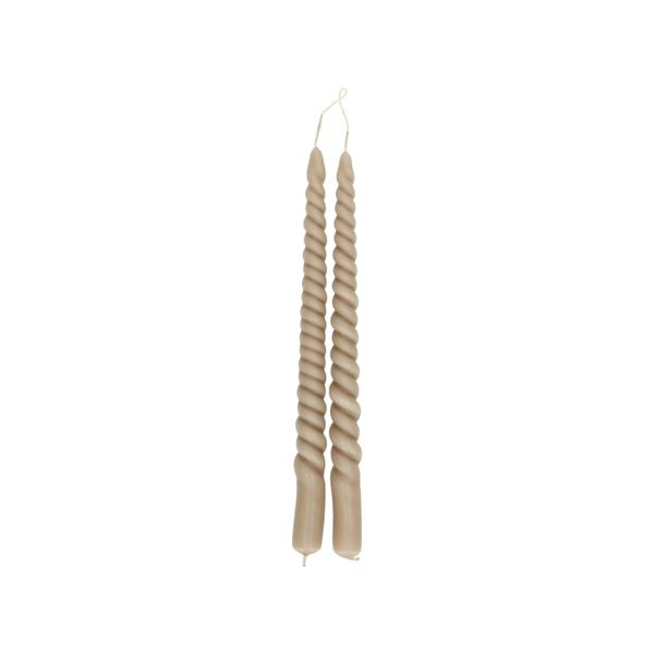 Spiral dinner candle, taupe, 29 cm, set of 2