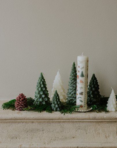 Bougie, sapin, blanc, moyen
