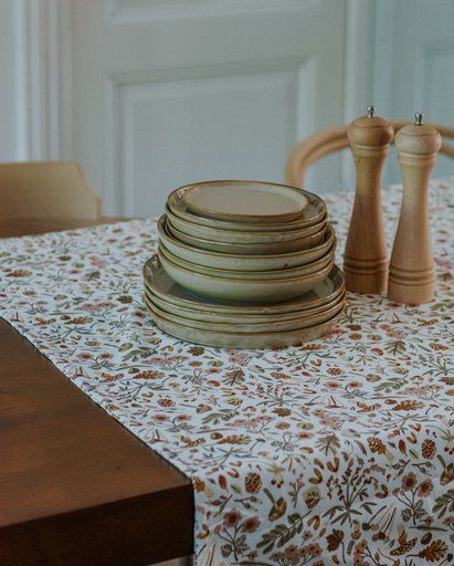 Serviette de table, coton bio, blanc cassé, motif d'automne