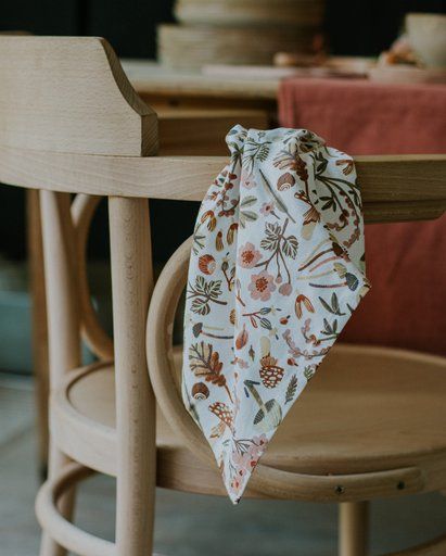 Serviette de table, coton bio, blanc cassé, motif d'automne