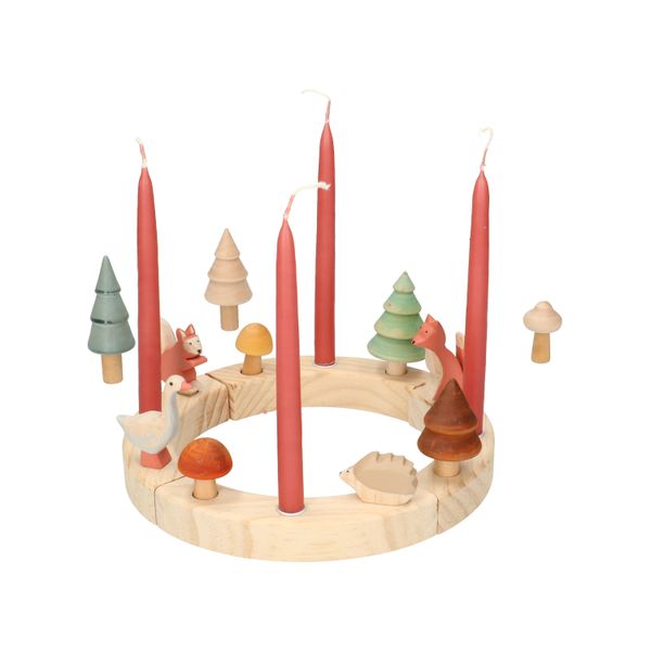 Figurines pour chandelier de l’Avent/couronne de l’Année, bois, groupes de 4 animaux
