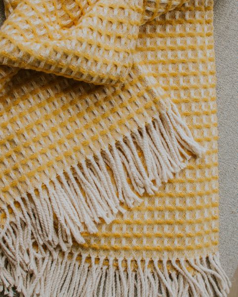 Plaid met wafelstructuur, bio-katoen, geel