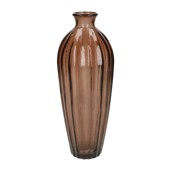 Image of Vaas, bruin glas, geribbeld