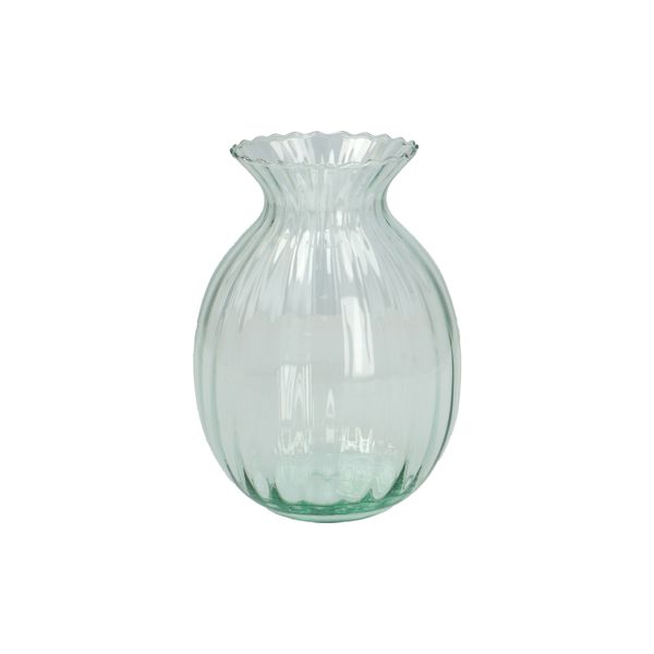 Image of Vaas, ribbels, groen glas, 20 cm
