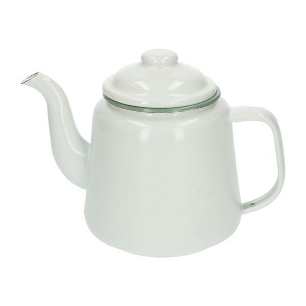 Theepot, emaille, wit/groengrijs