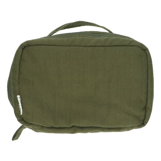 Large, dark green, organic cotton toiletry bag, 26 x 16 x 10 cm