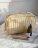 Large, dark green, organic cotton toiletry bag, 26 x 16 x 10 cm