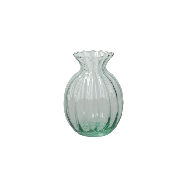 Image of Vaas, ribbels, groen glas, 12 cm