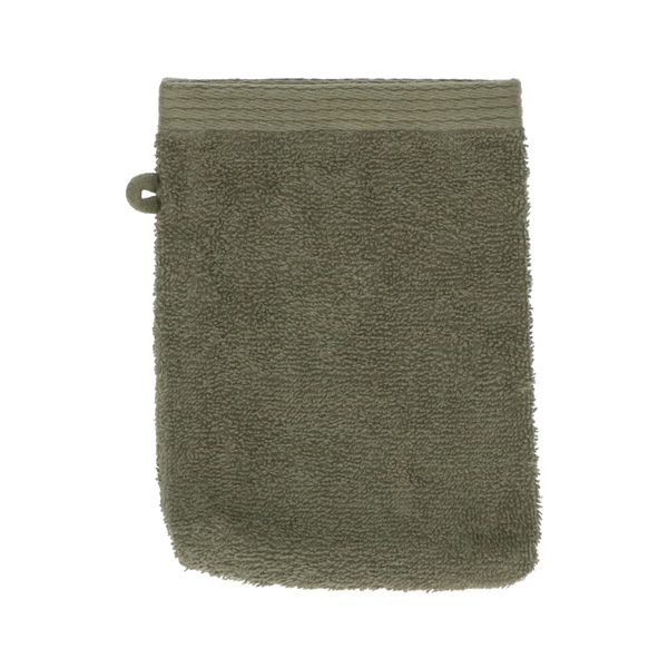 Dark-olive green recycled cotton washcloth, 15 x 21 cm