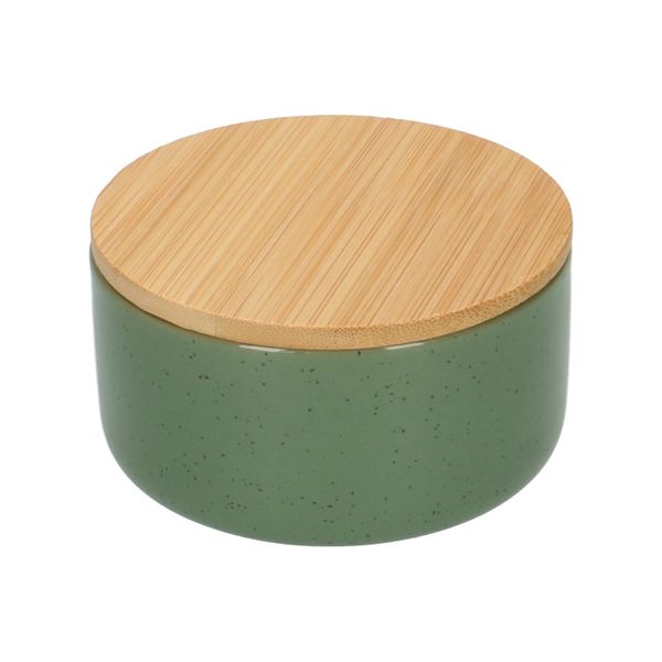 Image of Bakje + deksel, groengrijs, keramiek en bamboe