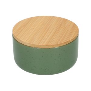 Dose + Deckel, grüngrau, Keramik und Bambus