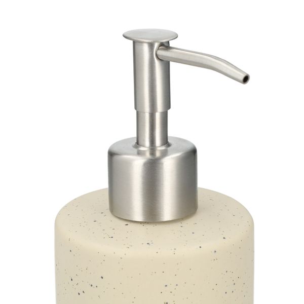 Distributeur de savon, beige moucheté, céramique et inox