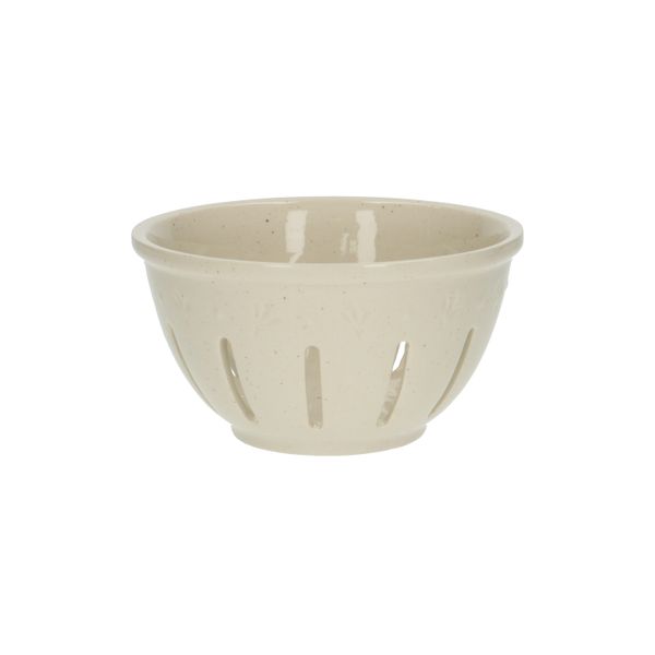 Uitlekbakje fruit, steengoed, beige, spikkel,Ø 14 cm