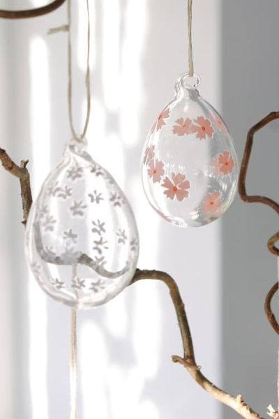Suspension en verre, œuf de Pâques, fleur, rose