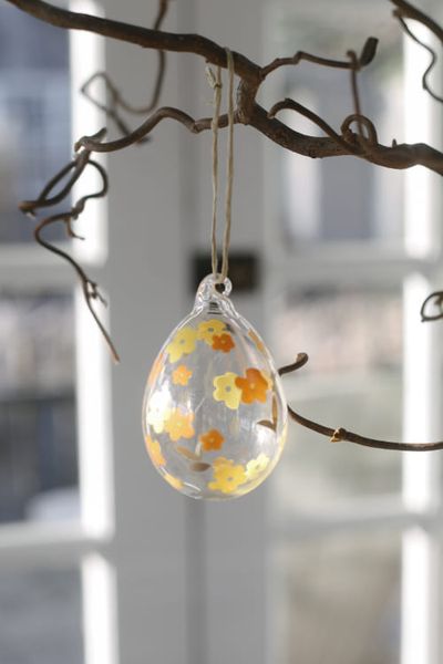 Suspension en verre, œuf de Pâques, fleur, jaune