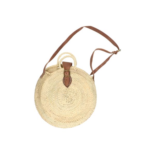 Round, palm leaf bag with shoulder strap, ø 30 cm