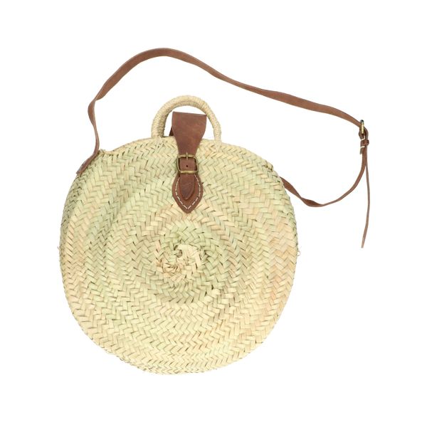 Round, palm leaf bag with shoulder strap, ø 38 cm
