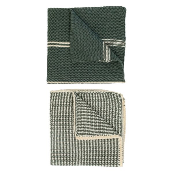 Vaatdoekjes, gebreid katoen, donkergroen, 2 stuks, 25 x 25 cm