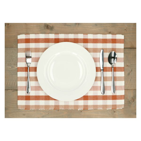 Placemat geribbeld, GOTS bio-katoen, roze, geruit, 35 x 50 cm