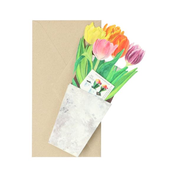 Image of Kaart 3D met envelop, tulpen