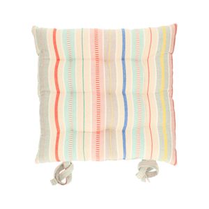 Multi-coloured striped, organic cotton chair cushion, 40 x 40 cm 