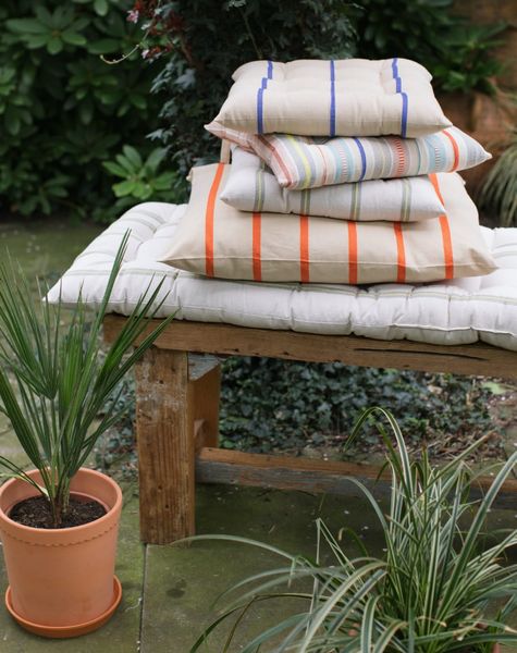 Multi-coloured striped, organic cotton chair cushion, 40 x 40 cm 