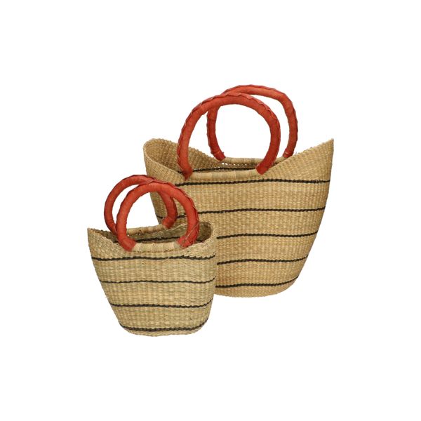 Bolga basket/shopping bag, butterfly shaped, small, striped  
